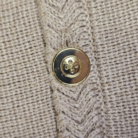 JCrew Women L Lady Jacket Cardigan Sweater Gold Button Brown Quiet Luxury Cotton - Picture 8 of 16